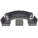 Elegant Patio Furniture Set Outdoor Daybed Rattan Sectional With Cushions And Center Table - Gray