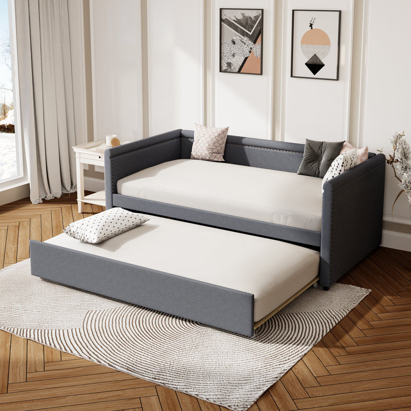 Modern Style Upholstered Daybed With Trundle For Guest Room, Small Bedroom