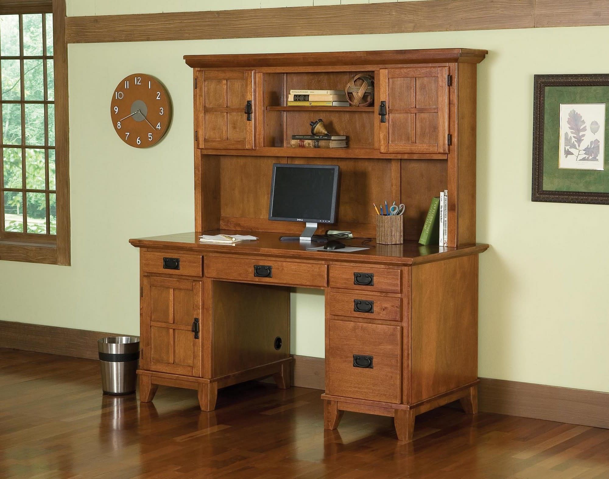 Arts & Crafts - Pedestal Desk With Hutch - Light Brown - Atlantic Fine Furniture Melbourne FL