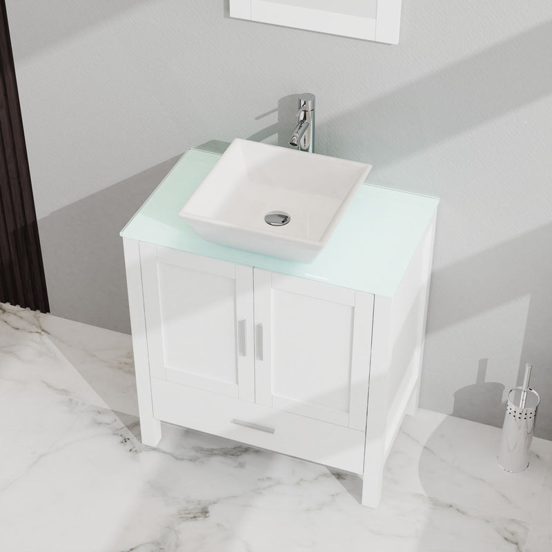 Bathroom Vanity And Sink Combo Glass Top Cabinet With Mirror