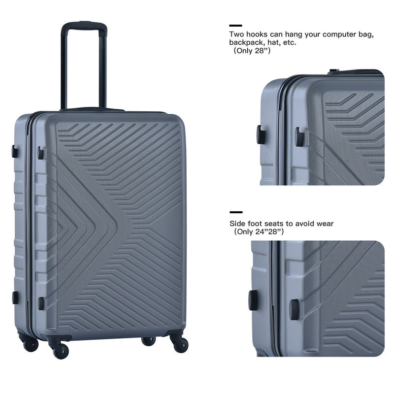 3 Piece Luggage Sets Lightweight Suitcase With Two Hooks, Spinner Wheels, Tsa Lock, Durable Hard Shell