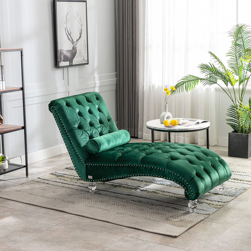 Velvet Chaise Lounge Indoor, Button Tufted Upholstered Chaise Lounge Chair With Pillow