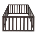 Twin Size Floor Bed Frame With Fence And Door - Walnut