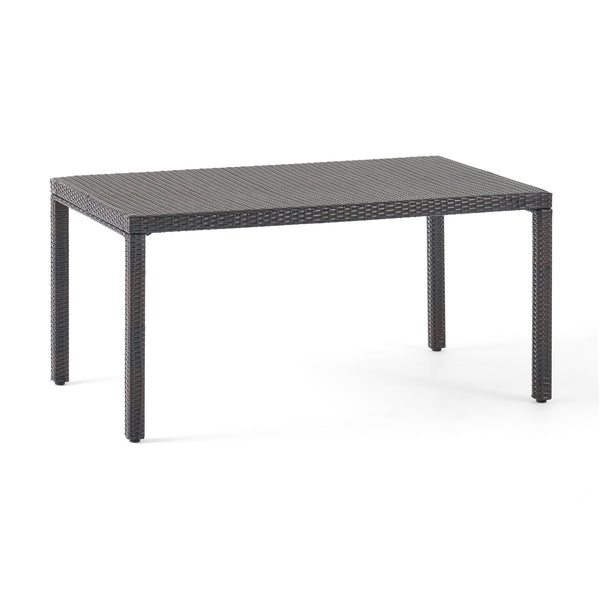 Outdoor Wicker Rectangular Dining Table With Iron Frame And Water Resistant Rattan