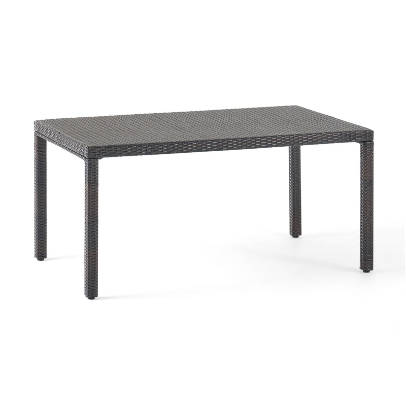 Outdoor Wicker Rectangular Dining Table With Iron Frame And Water Resistant Rattan