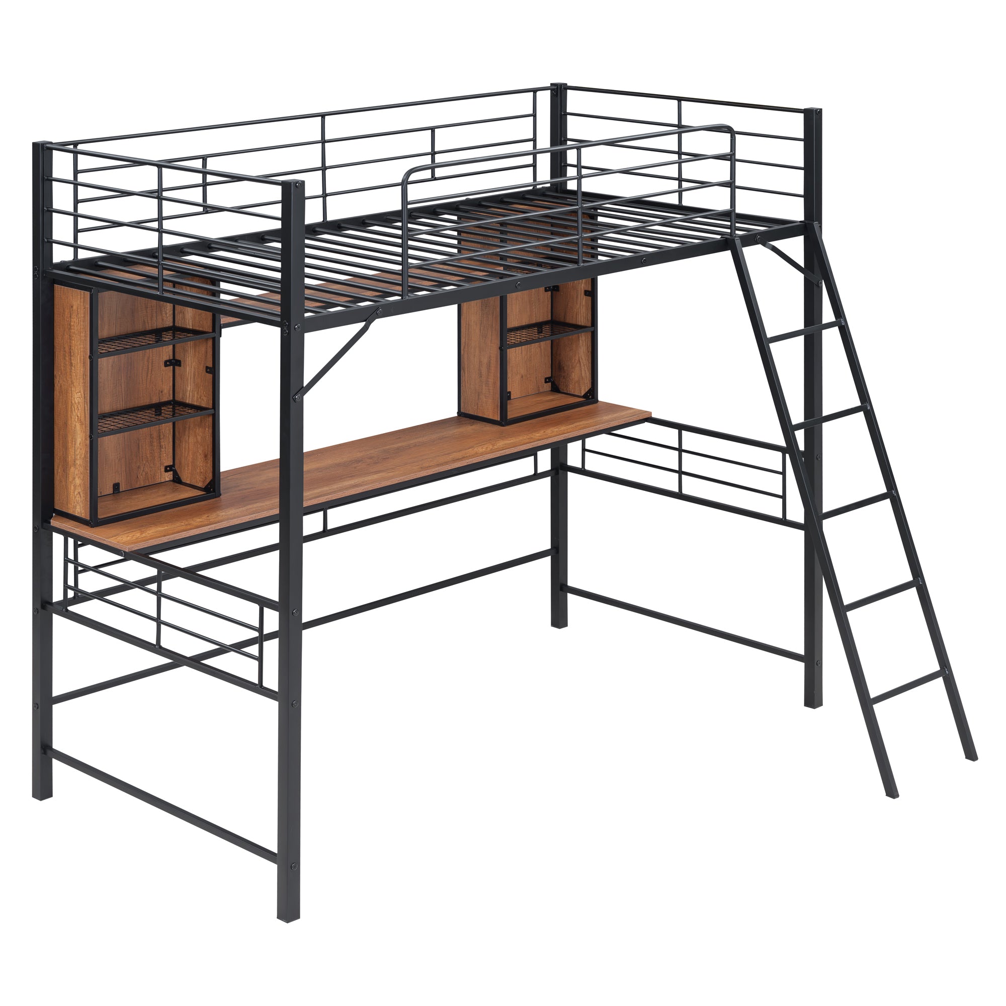 Twin Size Loft Bed with Desk and Shelf , Loft Bed with Ladder,Twin,Black - Atlantic Fine Furniture Melbourne FL