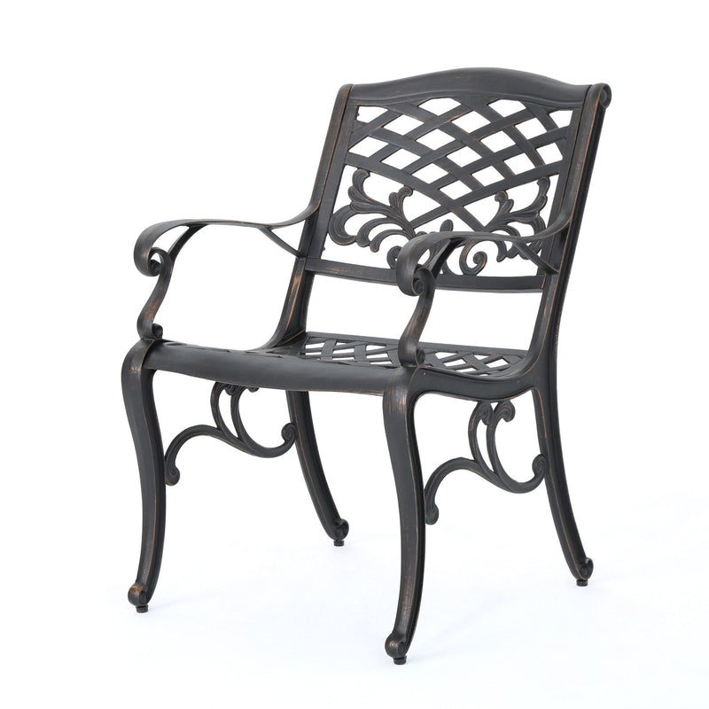 Luminea - Outdoor Aluminum Dining Chair With Scroll Design, Lattice Pattern And Cabriole Legs - Copper