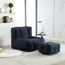 Modern Indoor Fluffy Bean Bag Chair With Memory Foam And Ottoman, Super Soft