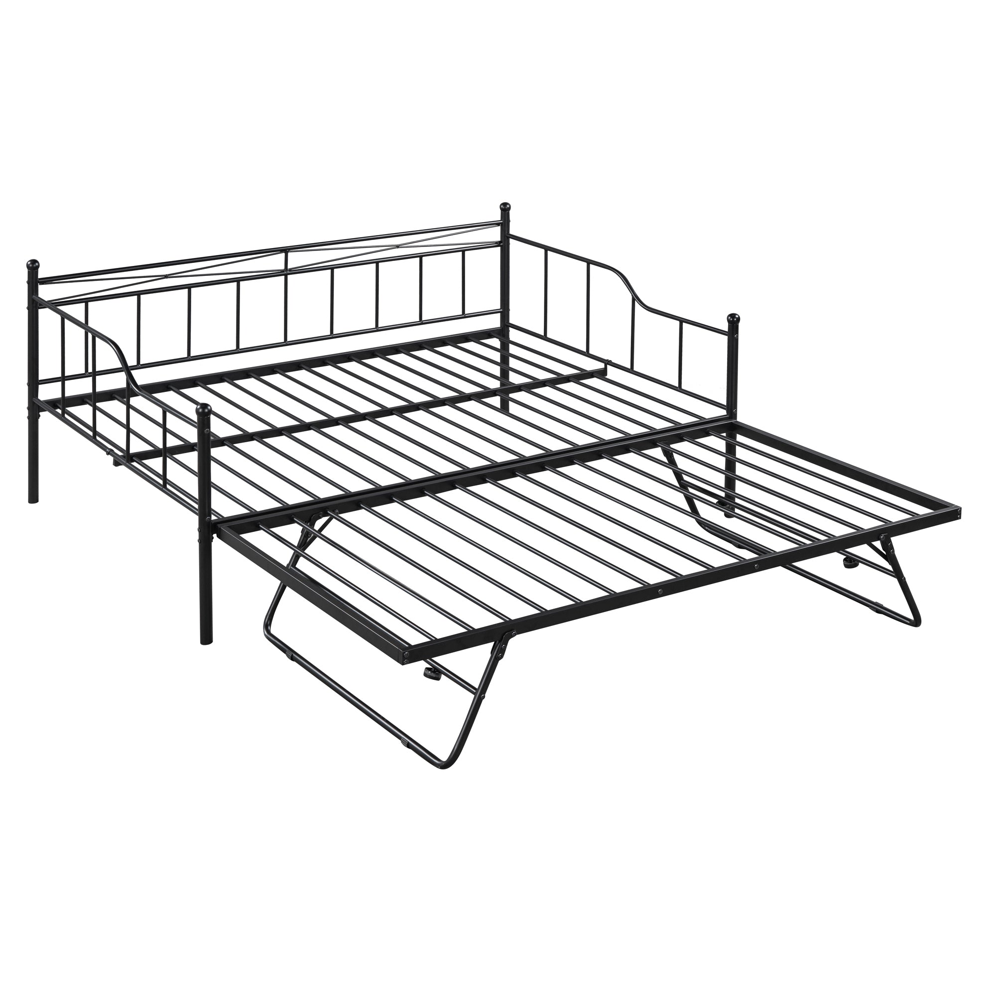 Full Size Metal Daybed with Twin Size Adjustable Trundle, Portable Folding Trundle, Black(OLD SKU:MF293736AAB)