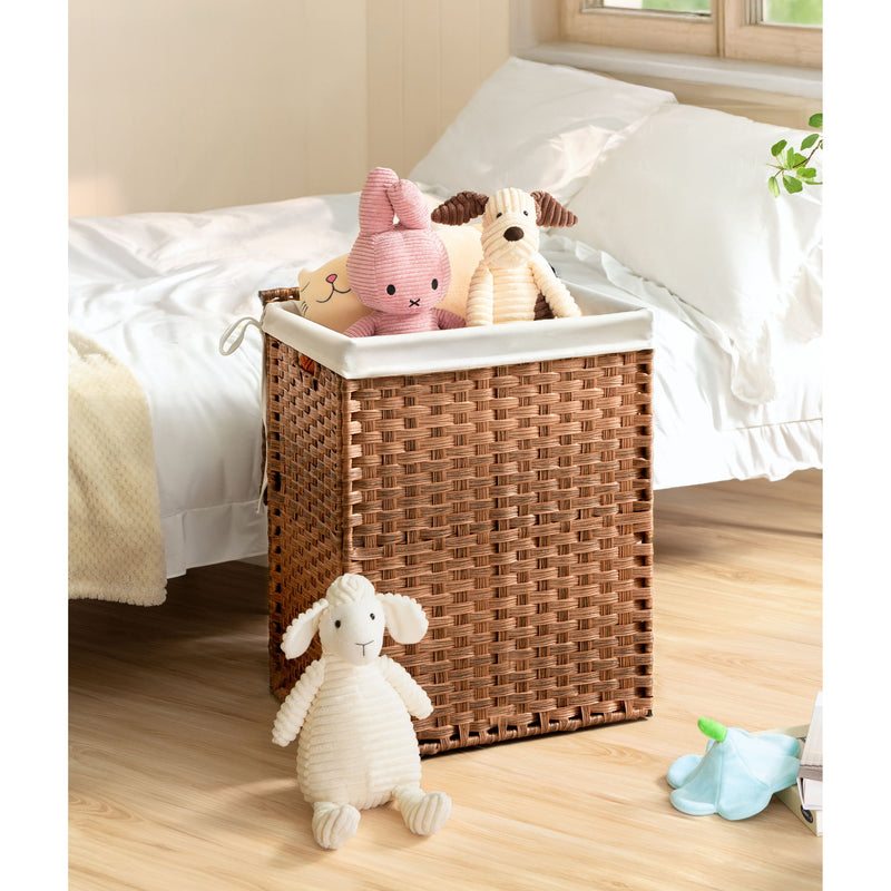 Laundry Hamper With Lid PE Rattan Powder Coating Frame Clothes Hampers With 2 Removable Bags