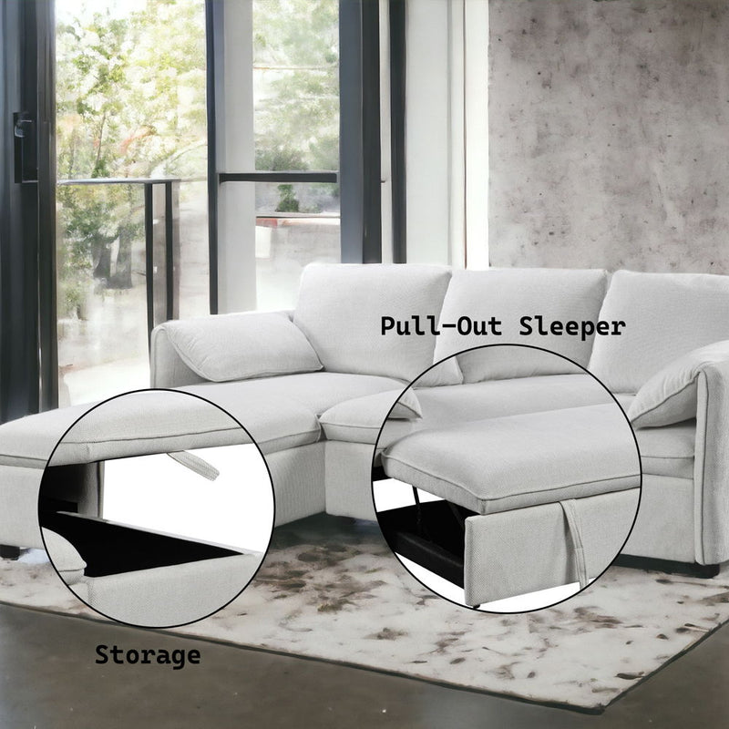 Yaroslav - Sectional Sofa With Sleeper & Storage - Cream Velvet