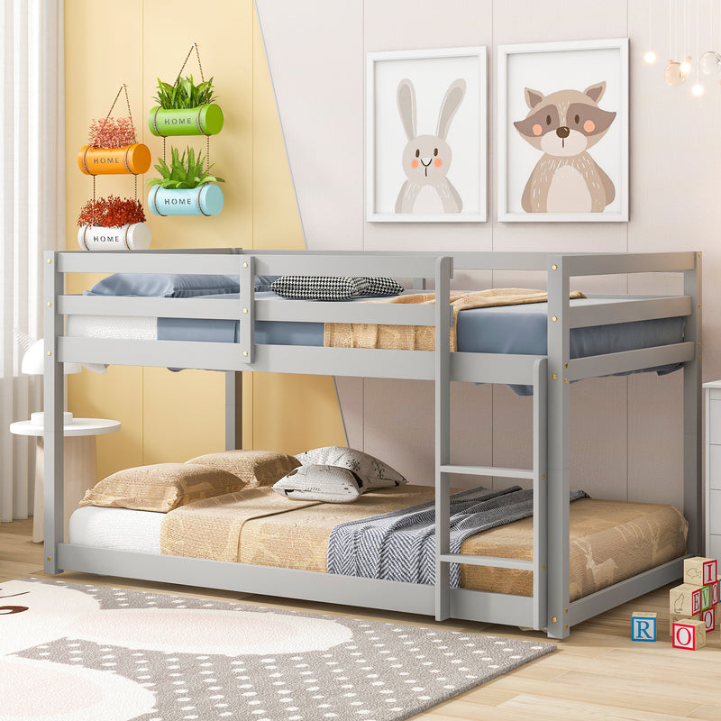 Twin over Twin Floor Bunk Bed,Grey(New SKU:W504P148536)