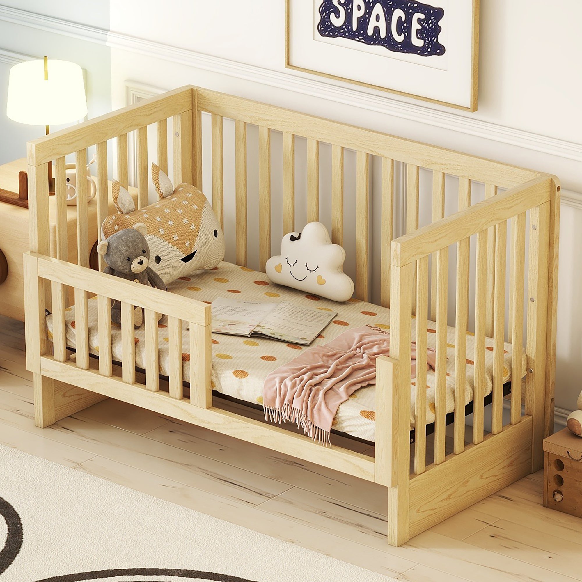 Convertible Crib/Full Size Bed with Changing Table, Natural - Atlantic Fine Furniture Melbourne FL