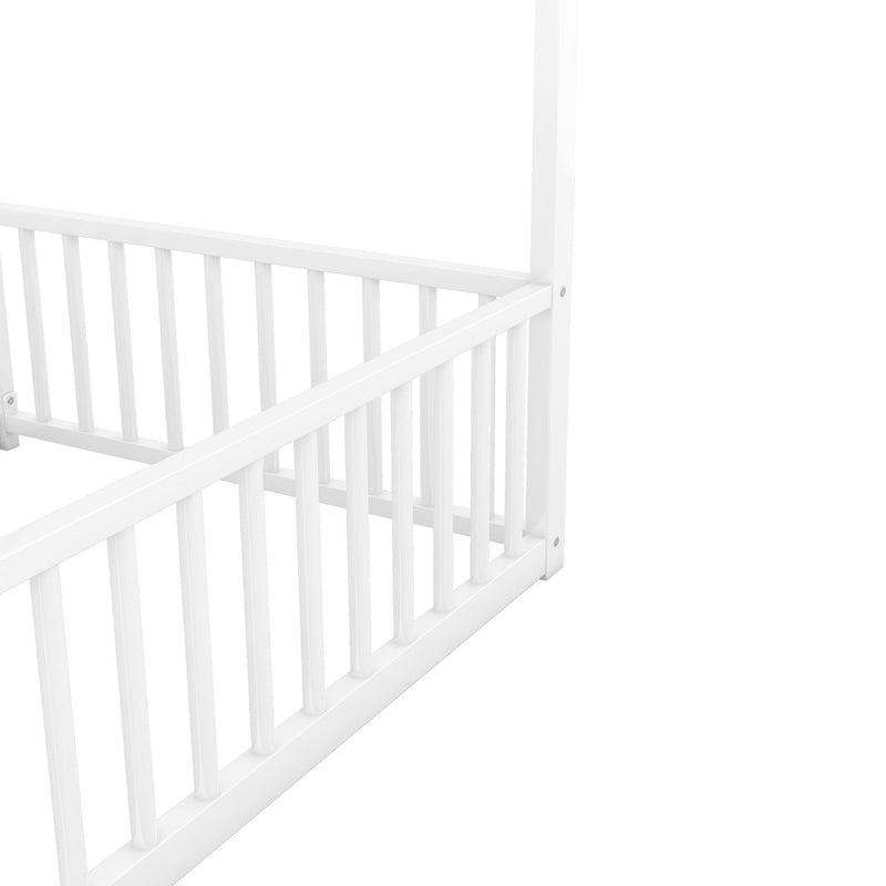 Metal Twin Size House Platform Beds 2 Shared Beds - Antique White