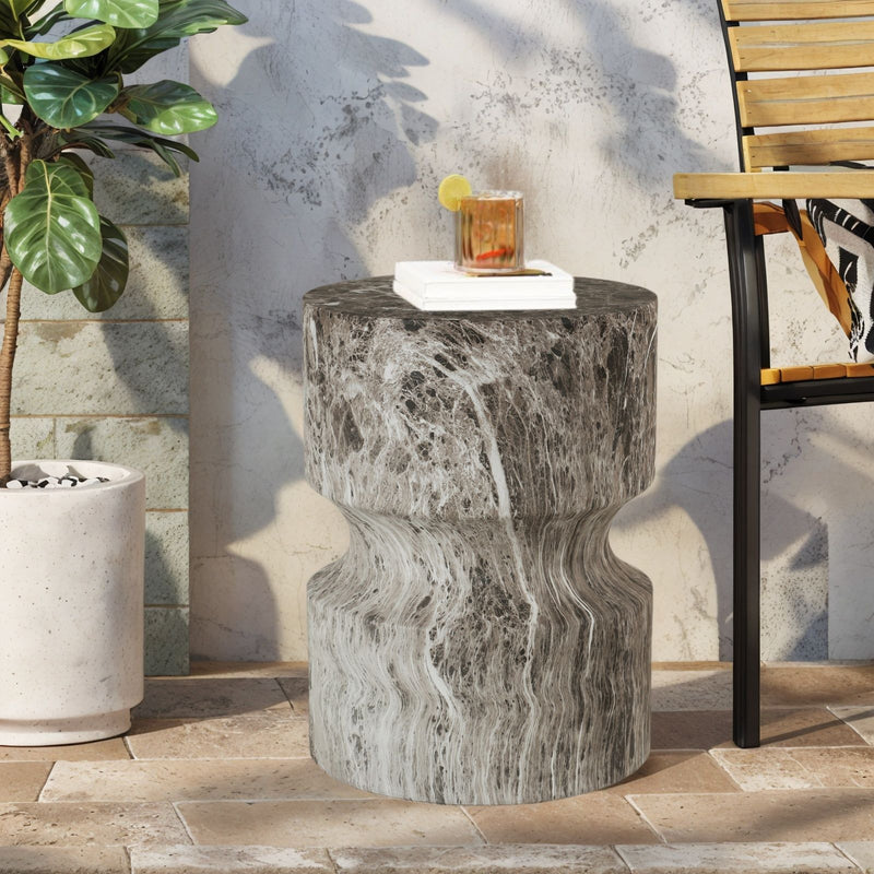 Outdoor Geometric Round End Table - Marble