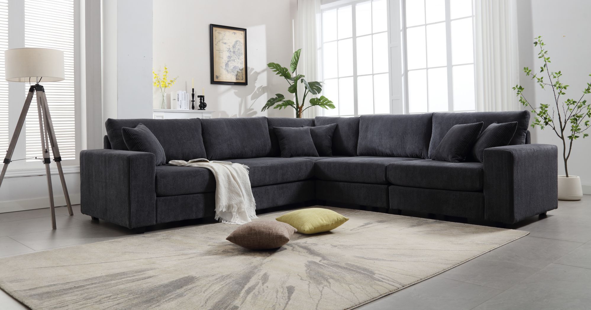 Oversized  Length117.2''*Width 117.2'' Modular Sectional Sofa Couches Set ,Corduroy Upholstered Deep Seat Comfy Sofa For Living Room,Dark Gray