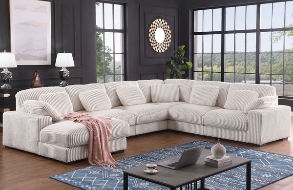 Nadine - 155.5"W Beige Corduroy Corner Sectional Sofa With Left-Facing Chaise