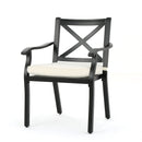 Outdoor Dining Chair Set With Water Resistant Cushions - Black / Ivory