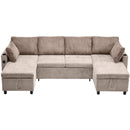 Sectional Sofa Bed With Pull Out Sleeper, USB Ports, Cup Holders