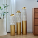 Modern Droplet Shaped Floor Vase Set Honeycomb Design, 3 Piece Metal Decorative Vases For Home Interior Display - Gold / White