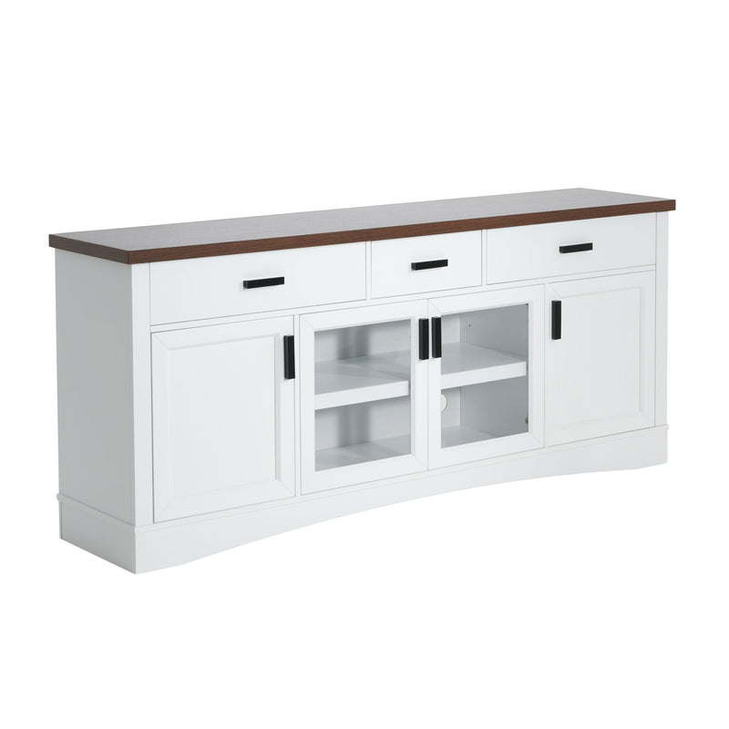 TV Console Stand, Glass Doors & Storage Drawers, Adjustable Shelves
