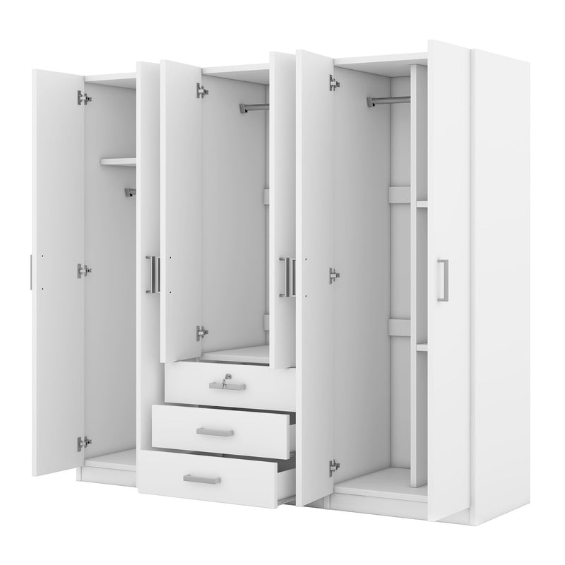 6 Doors Wooden Wardrobe Storage For Bedroom With Big Drawers