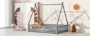 Full Tent-shaped Floor Bed, with Guardrails, Slats, Door ,Grey