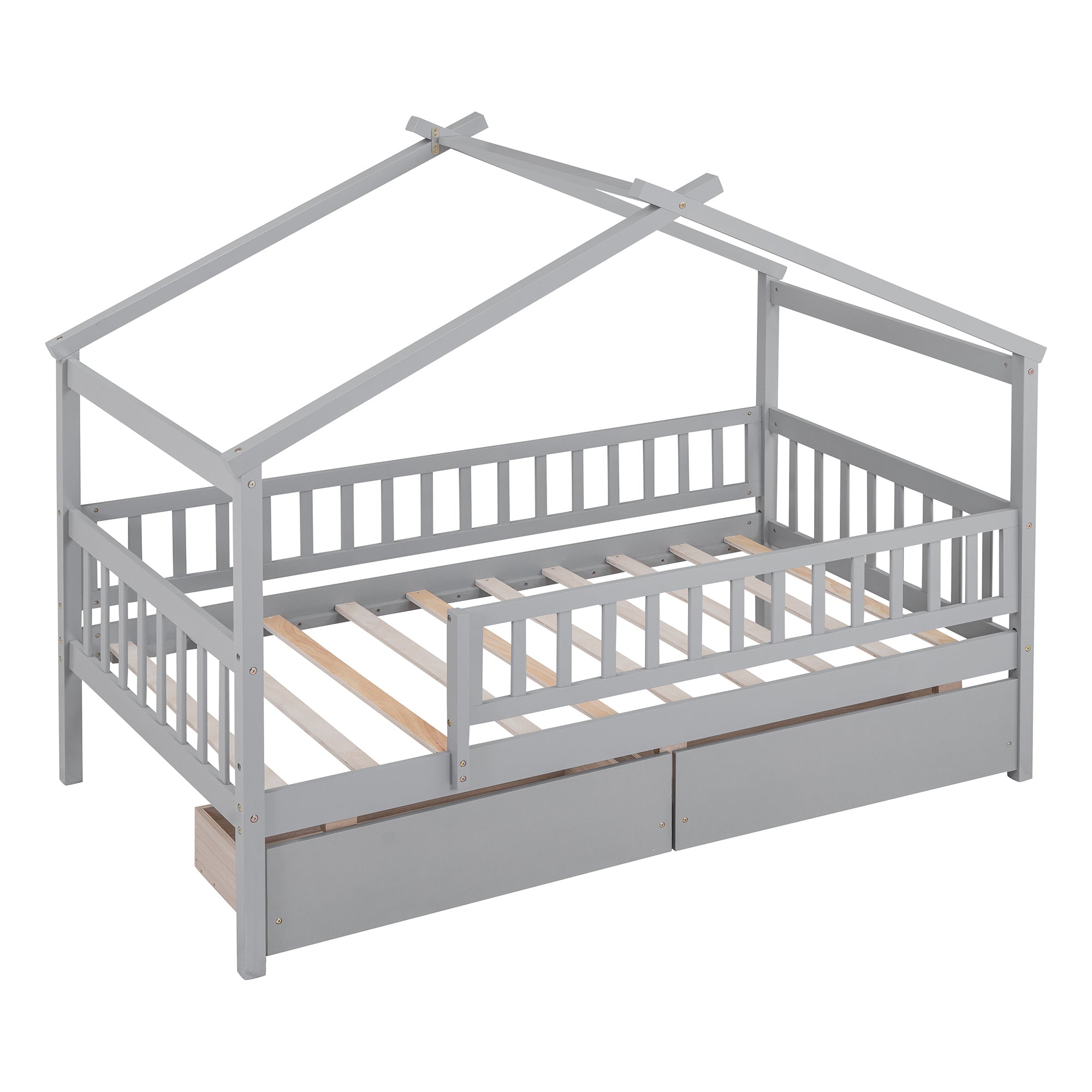 Twin Size Wooden House Bed with Two Drawers, Gray - Atlantic Fine Furniture Melbourne FL