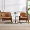 Mid - Century Accent Chair With Cushioned Seat, Brass Tipped Legs