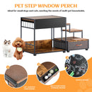 Pet Step Window Perch, Bunk Beds Window Perch For Dogs Bedside Lounge Elevated Dog Bed Multi-Level Platform With Sponge, Non-Slip Pad And Storage - Black / Vintage