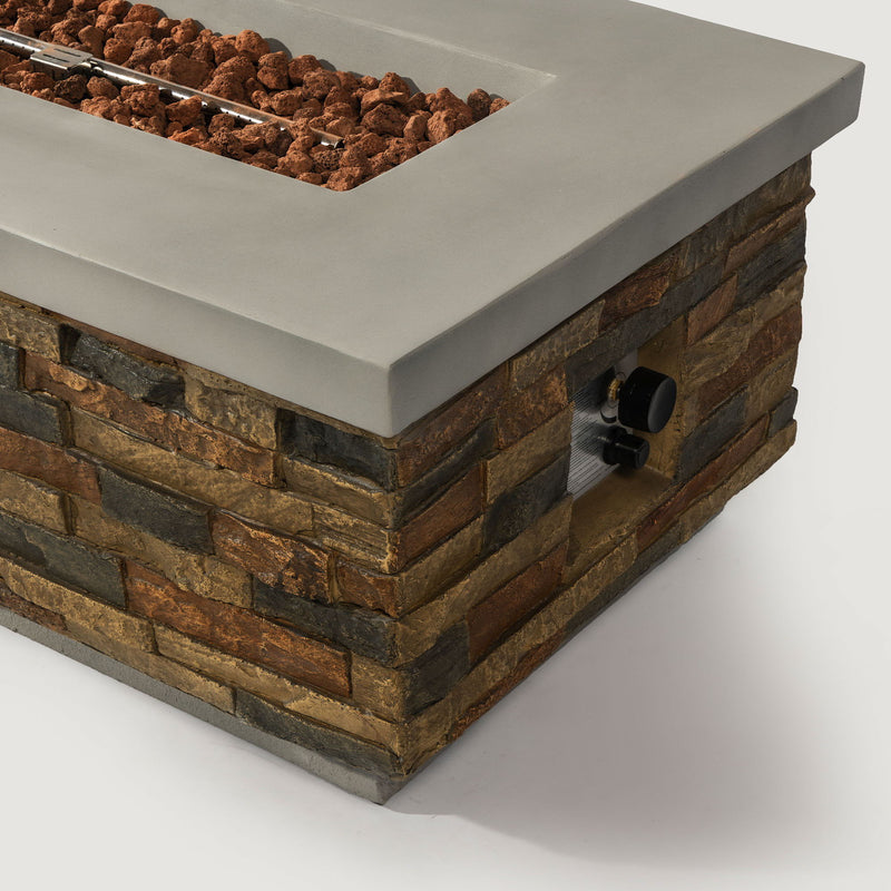 60" Propane Gas Fire Pit Table, 60000 Btu Rectangular Concrete Fire Pit For Outside Patio Deck Garden Backyard - Sandstone