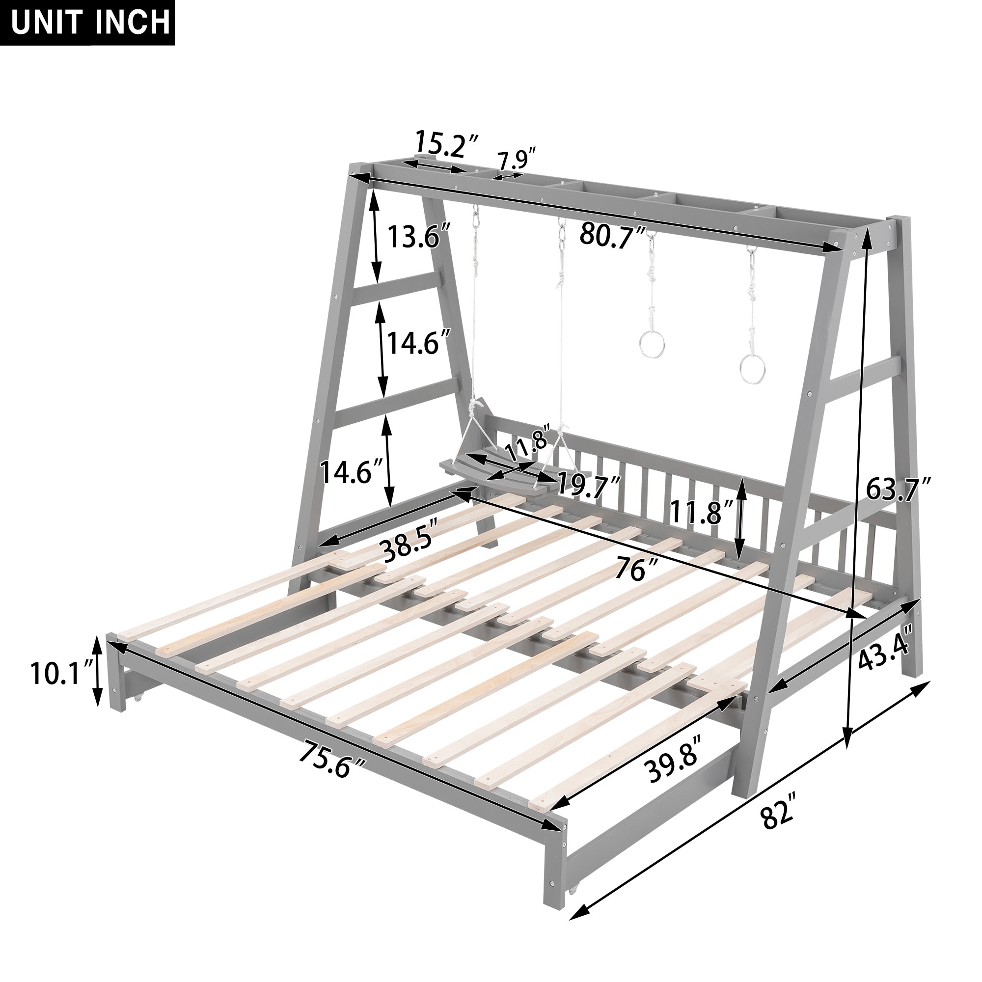Extendable Twin Daybed with Swing and Ring Handles, Gray(Twin bed can be pulled out to be King) - Atlantic Fine Furniture Melbourne FL