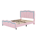 Upholstered Platform Bed & Curve Shaped And Height Adjustable Headboard, LED Light Strips