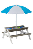 Wooden Kids Picnic Table, Sand And Water Table With Umbrella, Activity Table For Outdoor Backyard Patio Play - White / Gray