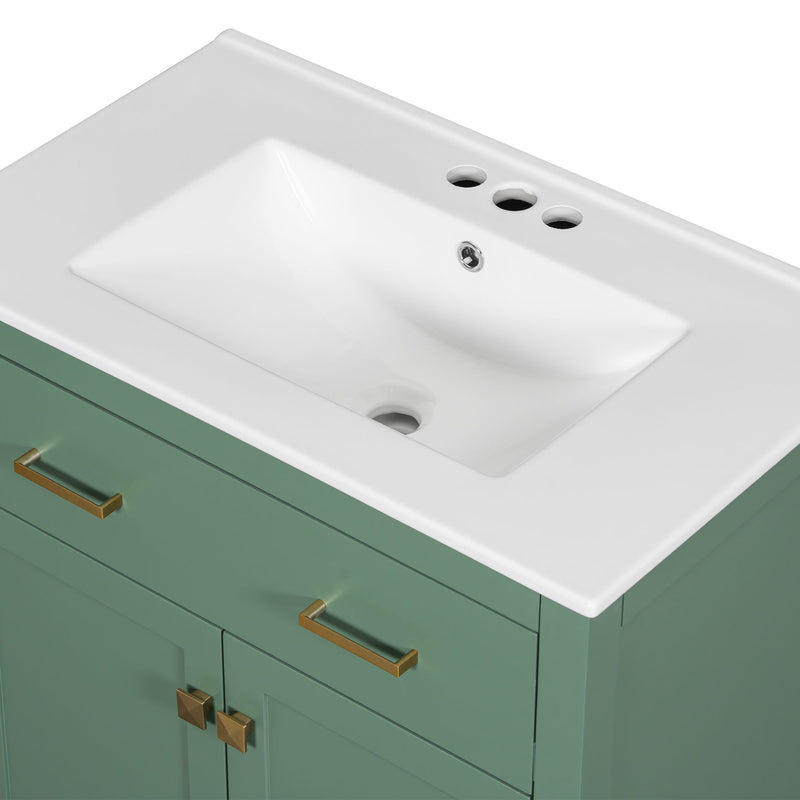 Bathroom Vanity With Ceramic Sink, Modern Single Bathroom Cabinet With 2 Doors And A Shelf, Soft Close Doors