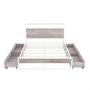 Queen Size Metal Platform Bed Frame with Four Drawers,Sockets and USB Ports ,Slat Support No Box Spring Needed White