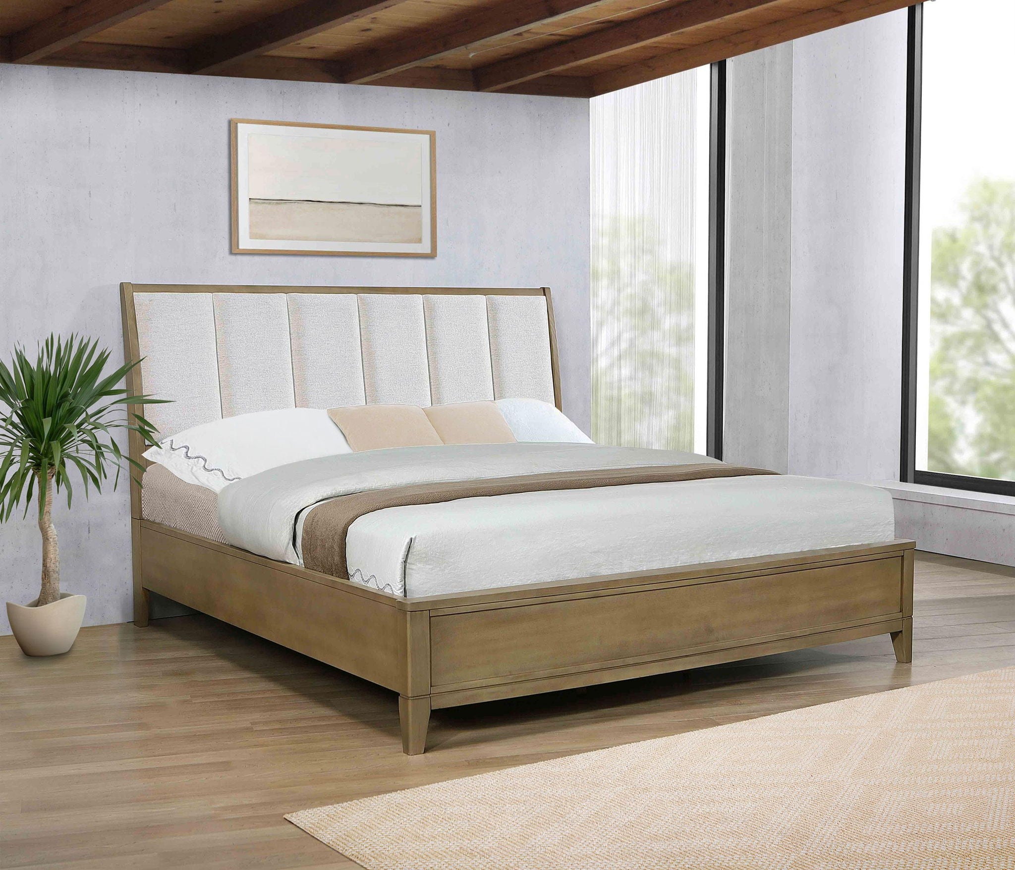 Granada Upholstered Eastern King Panel Bed Natural Pine