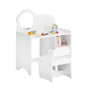 Kids Vanity Table With Mirror And Chair, Dressing Makeup Desk With Storage Shelves - White