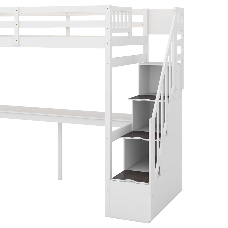 Twin Size Loft Bed with Storage Staircase and Built-in Desk, White (Old SKU:GX000903AAK)