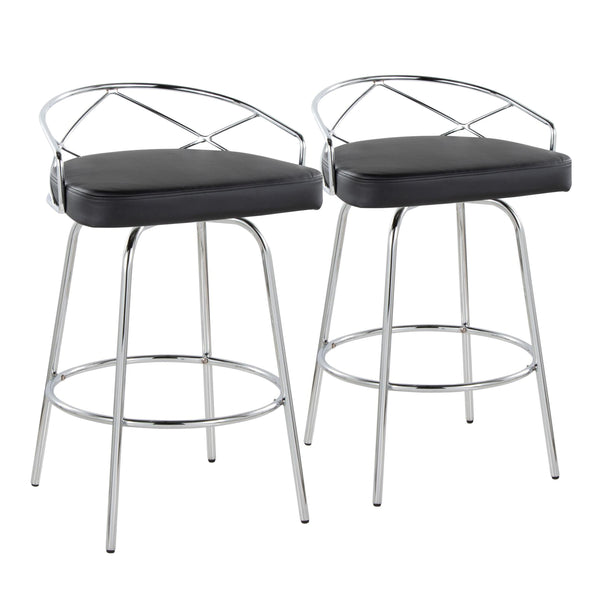 Charlotte - Glam Glam / Art Deco Fixed Height Counter Stool With Swivel With Round Footrest (Set of 2)