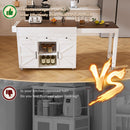 Modern Kitchen Island With Extendable Dining Table & Power Outlet - White