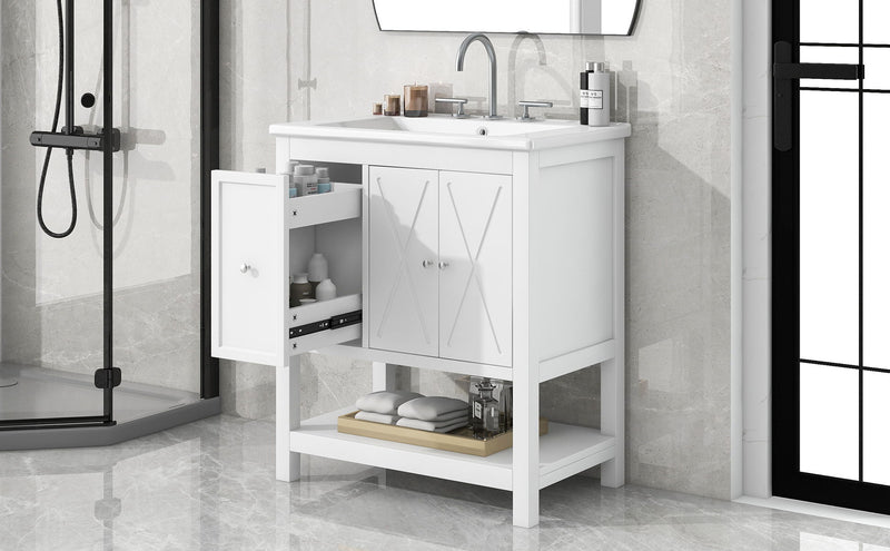 Bathroom Vanity With Sink Top, Bathroom Vanity Cabinet With Two Doors And One Drawer, MDF Boards, Solid Wood, One Package - White