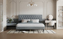 King size Panel Bed Frame with Adjustable Button-Tufted Headboard for Bedroom/Linen Upholstered/Wood Slat Support/Easy Assembly,Light Grey