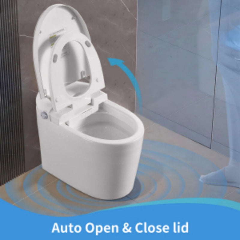 Tankless Smart Toilet With Bidet Built In, 1 Piece, Auto Flush, Auto Open / Close, Heated Seat, Bubble Wash, Warm Water And Dry, Adjustable Temp, Remote Control Side Know - White