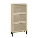 Modern Rattan 3 Door Shoe Rack Cabinet For Entryway