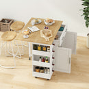 Kitchen Island Cart With 2 Door Cabinet, 2 Drawers, Spice Rack, Towel Holder, Wine Rack, And Foldable Top - White