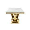 79.53 In. Elegant Marble Pattern Dining Table For 6 Or 8 Seats Polished Stainless Steel Base - Gold