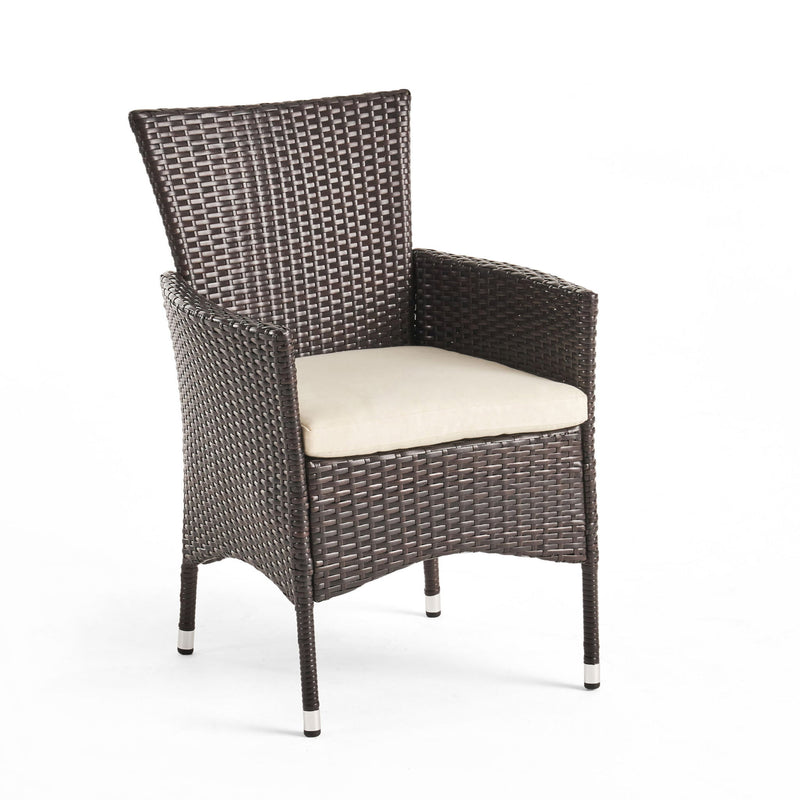 Clementine - Outdoor Wicker Dining Chairs Set With Water Resistant Cushions (Set of 2) - Brown Multi