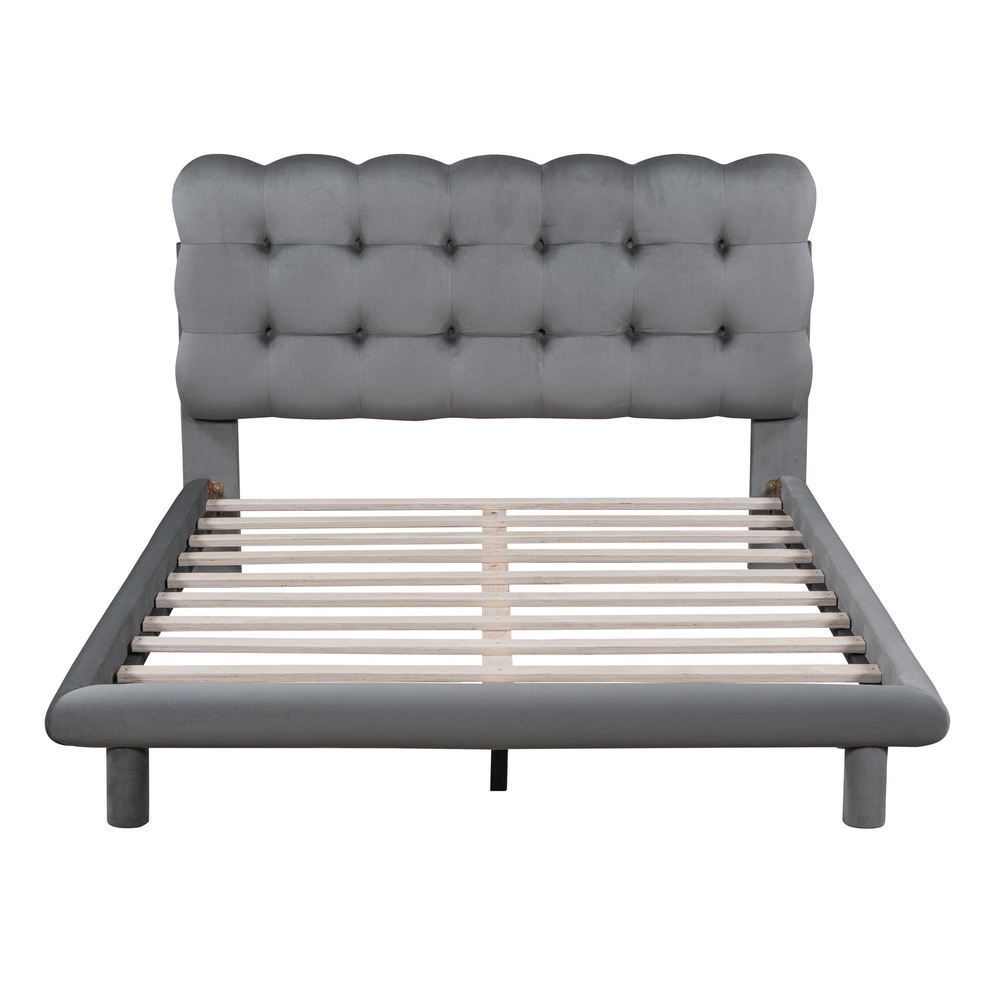 Full Size Velvet Platform Bed with LED Frame, Thick & Soft Fabric and Button-tufted Design Headboard, Gray - Atlantic Fine Furniture Melbourne FL