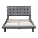 Full Size Velvet Platform Bed with LED Frame, Thick & Soft Fabric and Button-tufted Design Headboard, Gray